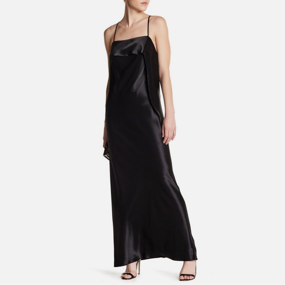 ABS by Allen Schwartz Draped Black Satin Gown